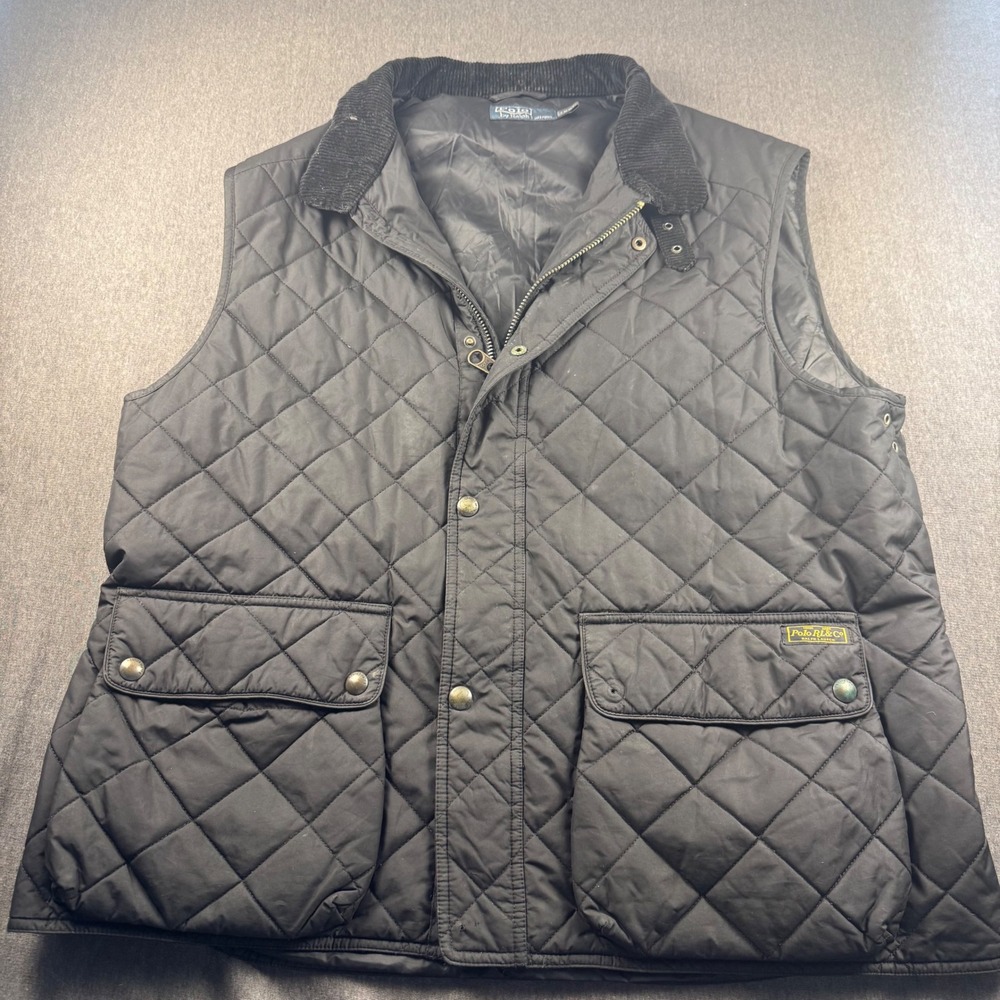 Polo Ralph Lauren Mens XXL Black Quilted Vest Corduroy Trim Diamond Puffer XXL